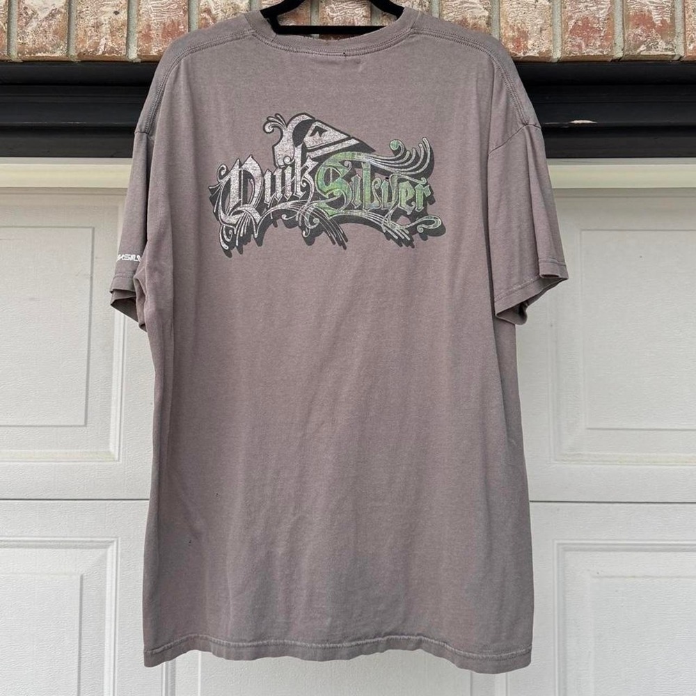 GREY 00s QUIKSILVER GRUNGE LOGO GRAPHIC TEE